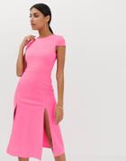 Asos Design High Split Skater Midi Dress - Pink