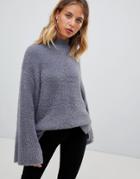 New Look Fluffy Wide Sleeve Sweater - Gray
