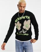 Bershka Knit Sweater With Flower Print In Black