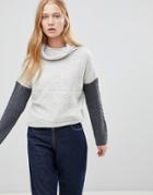 Shae Contrast Arm High Neck Wool And Cashmere Blend Sweaters - Gray