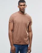 Asos T-shirt With Roll Sleeve In Brown Marl - Auburn Marl