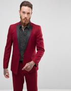 Asos Skinny Tuxedo Suit Jacket In Ruby Red - Red