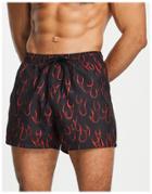 Asos Design Swim Shorts With Flame Print Short Length-black