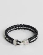 Tommy Hilfiger Metal Chain & Braided Leather Bracelet In Black - Black