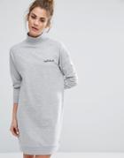 Daisy Street Oversized Sweat Dress With High Neck & Embroidery - White