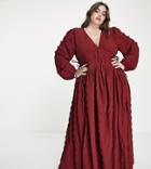 Asos Design Curve Gathered Waist Maxi Dress In Seersucker In Burnt Rust-brown