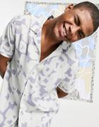 Asos Design Matching Relaxed Revere Shirt In Lilac And Gray Pattern-purple