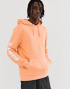 Asos Design Hoodie With Arm Print In Light Orange - Green