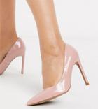 Asos Design Wide Fit Porto Pointed High Heeled Pumps In Beige Patent-neutral