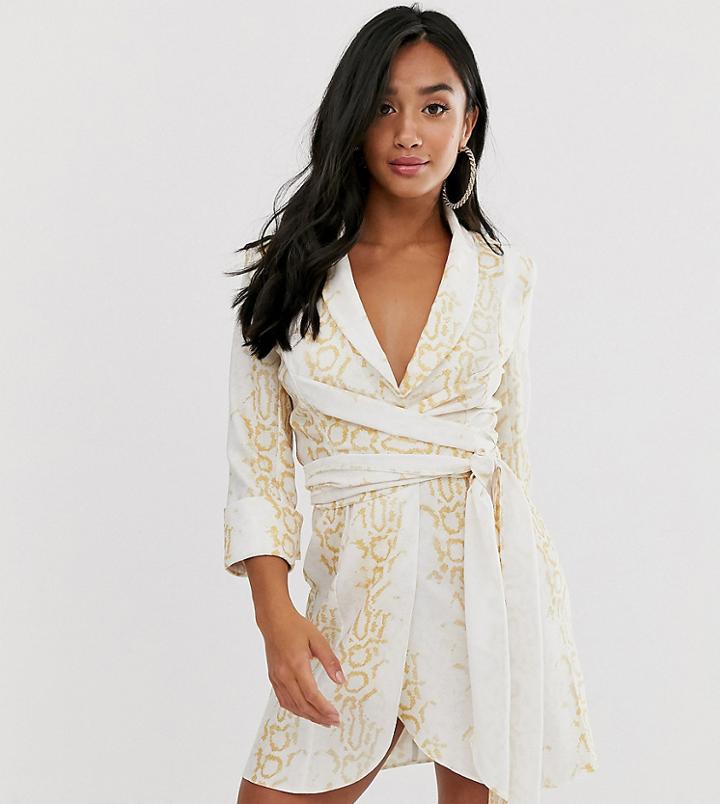 Asos Design Petite Mini Tux Dress With Ruched Sleeve In Snake Print - Multi