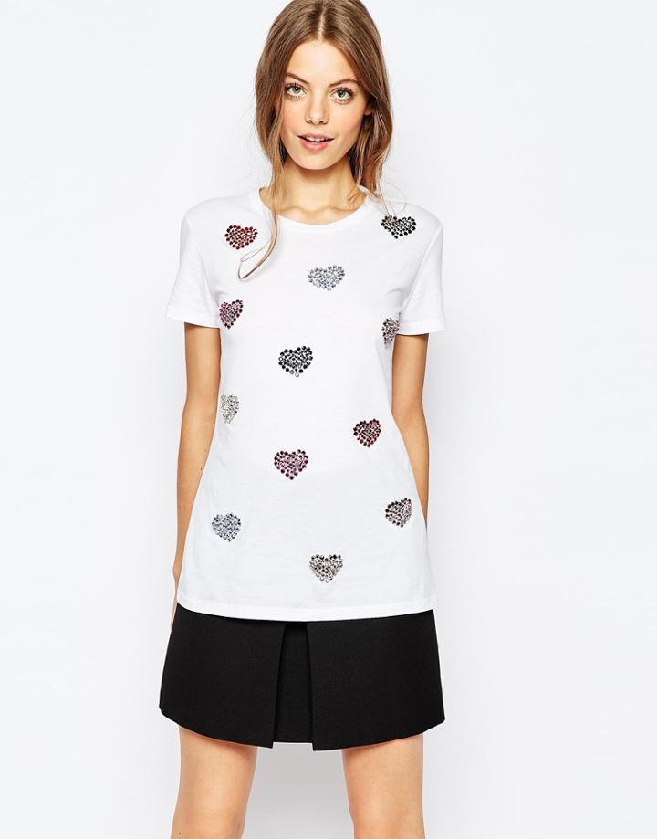 Sportmax Code Embellished Heart T-shirt In White - 001 Optical White