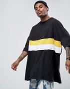 Asos Extreme Oversized Super Longline T-shirt With Color Blocking In Black - Black