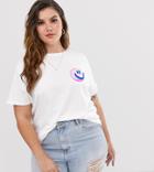 Asos Design Curve T-shirt With Rave Face In Organic Cotton-white