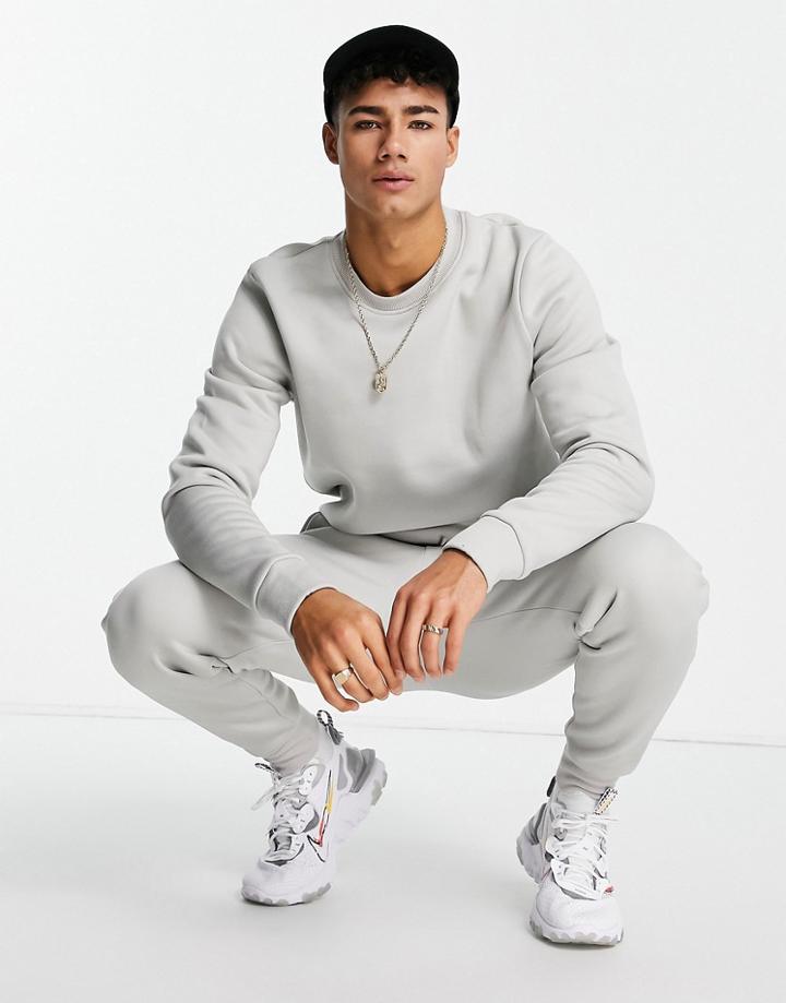 Threadbare Crew Neck Sweatshirt & Sweatpants Tracksuit Set In Light Gray