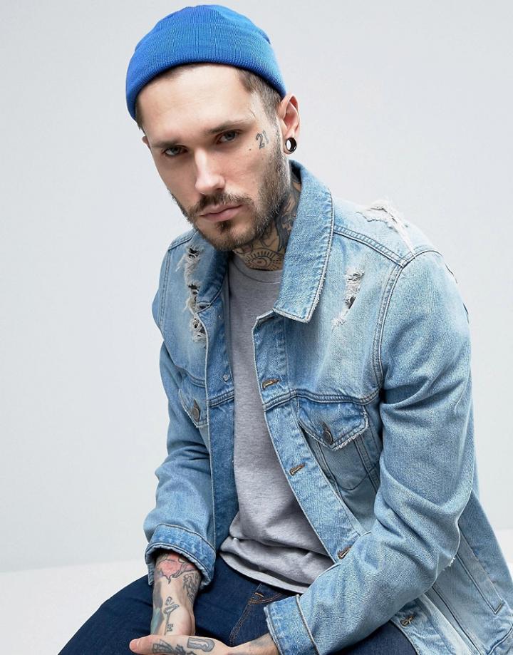 Asos Mini Fisherman Beanie In Cobalt Blue - Blue