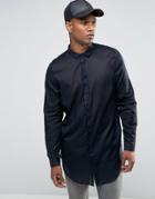 Asos Super Longline Shirt In Black Drape Cotton - Black