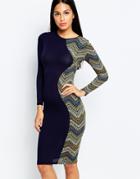 Club L Midi Dress With Geo Wave Side Panel - Navy