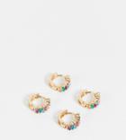 Reclaimed Vintage Inspired Huggie Hoop Earrings With Crystal Stones In Gold 2 Pack