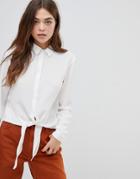 Brave Soul Tie Front Shirt - White