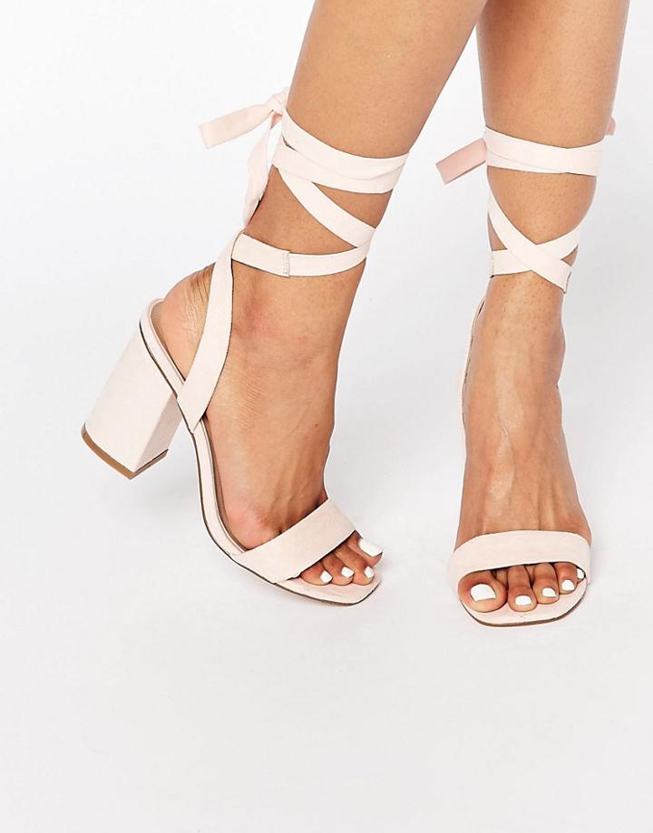 Asos Handshake Lace Up Heeled Sandals - Nude