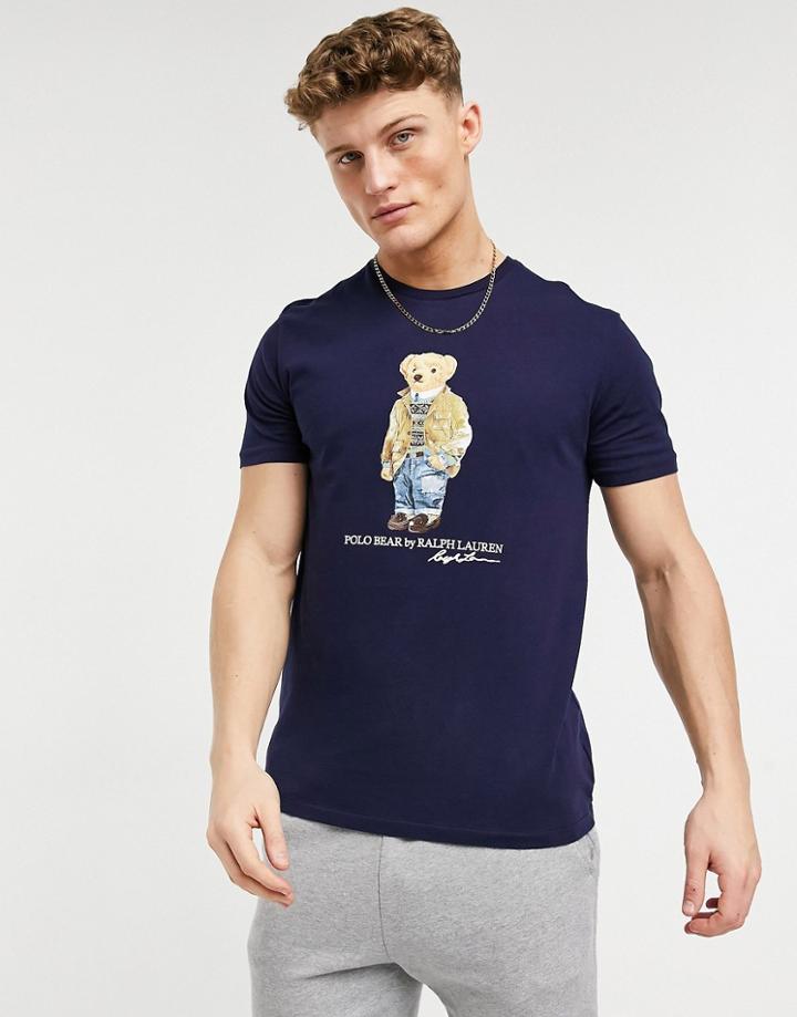 Polo Ralph Lauren Bear Print T-shirt In Cruise Navy