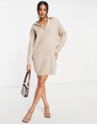 4th & Reckless Open Collar Knitted Sweater Dress In Beige-neutral