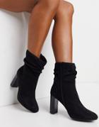 Lipsy Faux Suede Slouch Heeled Boot In Black