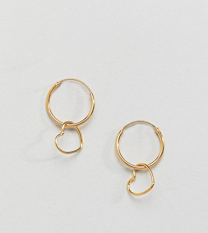 Asos Gold Plated Sterling Silver Hanging Heart Charm Hoop Earrings - Gold