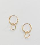 Asos Gold Plated Sterling Silver Hanging Heart Charm Hoop Earrings - Gold