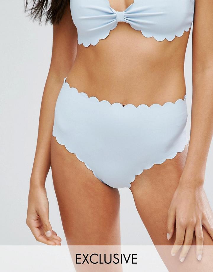 Missguided High Waisted Scallop Edge Bikini Bottom - Blue