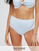 Missguided High Waisted Scallop Edge Bikini Bottom - Blue