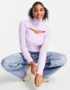 Asos Design Cut Out Sweater With Zip Collar Detail In Lilac-neutral
