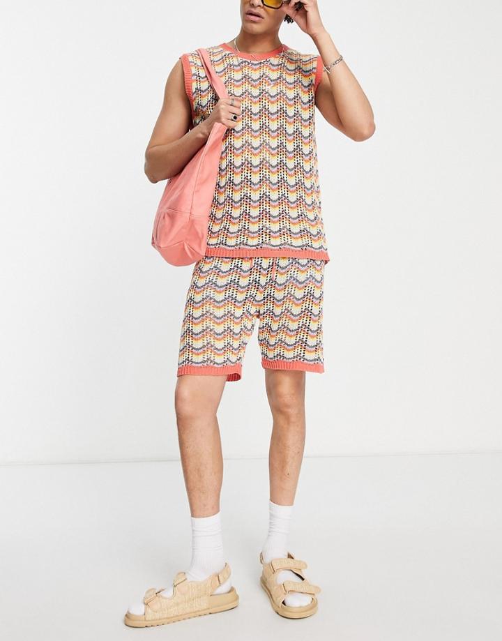 Asos Design Crochet Wavy Shorts - Part Of A Set-multi