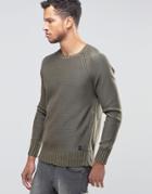 Replay Chunky Knit Sweater With Size Zip - Green