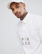 Parlez Long Sleeve Rugby Polo With Multi Color Logo In White - White
