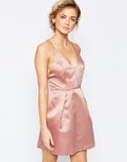 True Decadence Mini Prom Dress With Cami Strap Detail - Dusty Pink