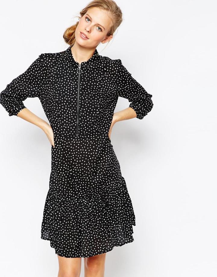 Minimum Polka Dot Drop Hem Shift Dress - 999 Black