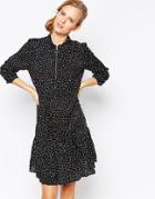 Minimum Polka Dot Drop Hem Shift Dress - 999 Black