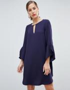 River Island Flare Sleeve Swing Dress In Navy