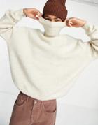 Asos Design Fluffy Knit Roll Neck Sweater In Oatmeal-neutral