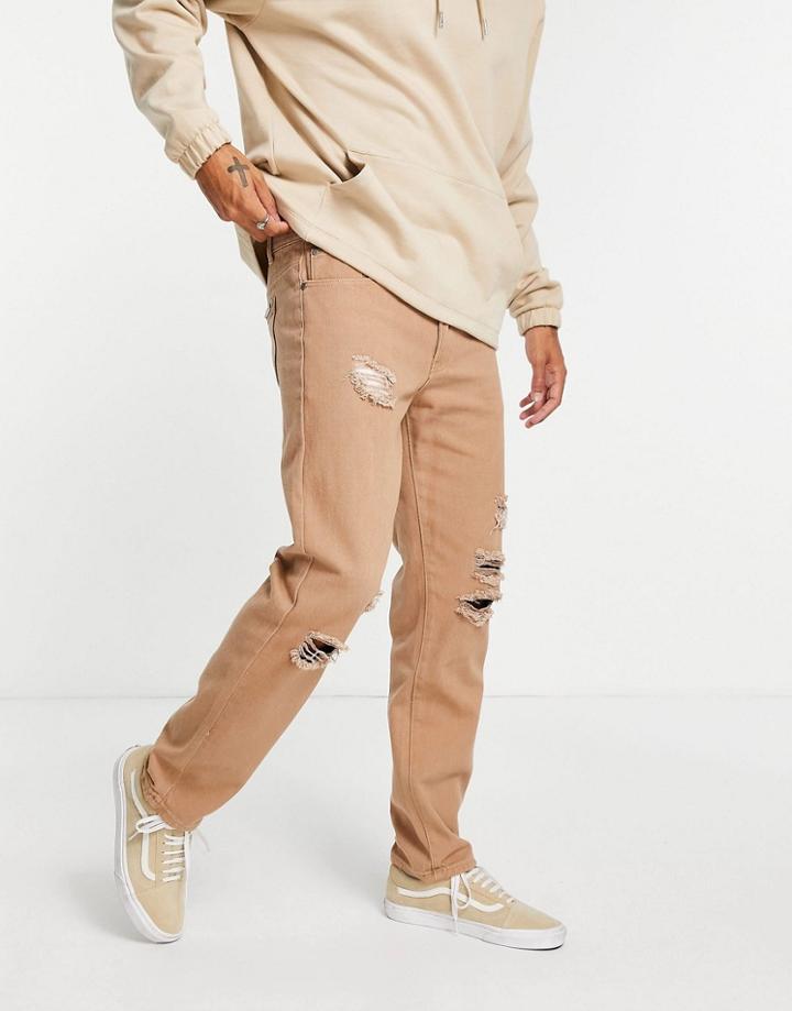 Liquor N Poker Straight Leg Jeans In Brown Denim With Distressing - Part Of A Set