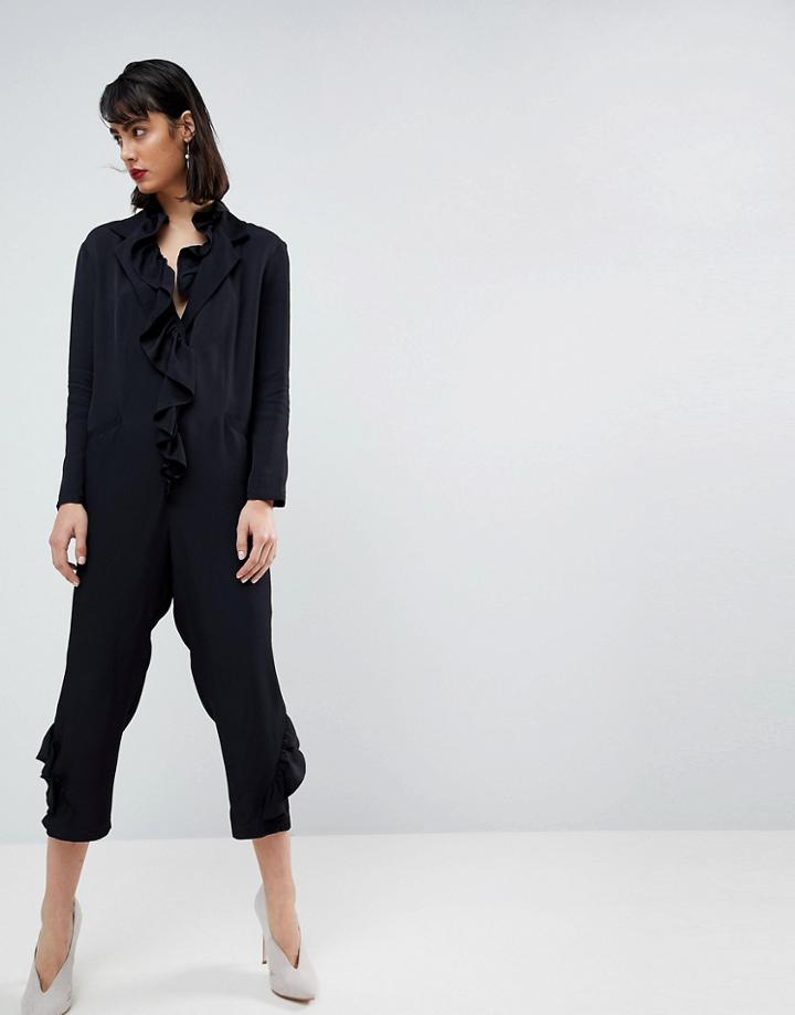 Asos White Frill Jumpsuit - Black