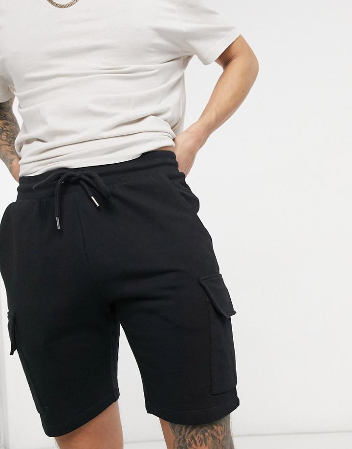 Asos Design Jersey Shorts With Cargo Pockets In Black