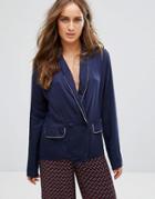 Tommy Hilfiger Silky Woven Long Sleeve Blazer - Blue