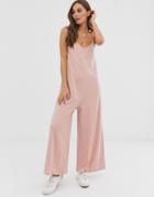 Asos Design Minimal Jumpsuit With Tie Back In Linen Look-pink