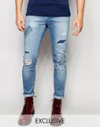 Brooklyn Supply Co Skinny Jeans Distressed Patch Repair Light Stonewash - Blue