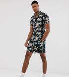 Asos Design Tall Two-piece Slim Shorter Shorts In Floral Print - Navy