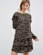 Vero Moda Leopard Print Ruffle Blouse - Brown
