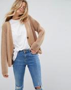 Asos Design Chunky Knit Cardigan With Buttons - Stone