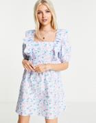 Miss Selfridge Frill Detail Smock Dress In Lilac Floral-purple